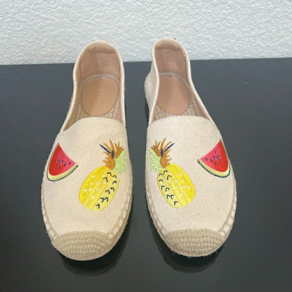 J. Crew Embroidered Fruit Canvas Espadrilles Size 7.5
